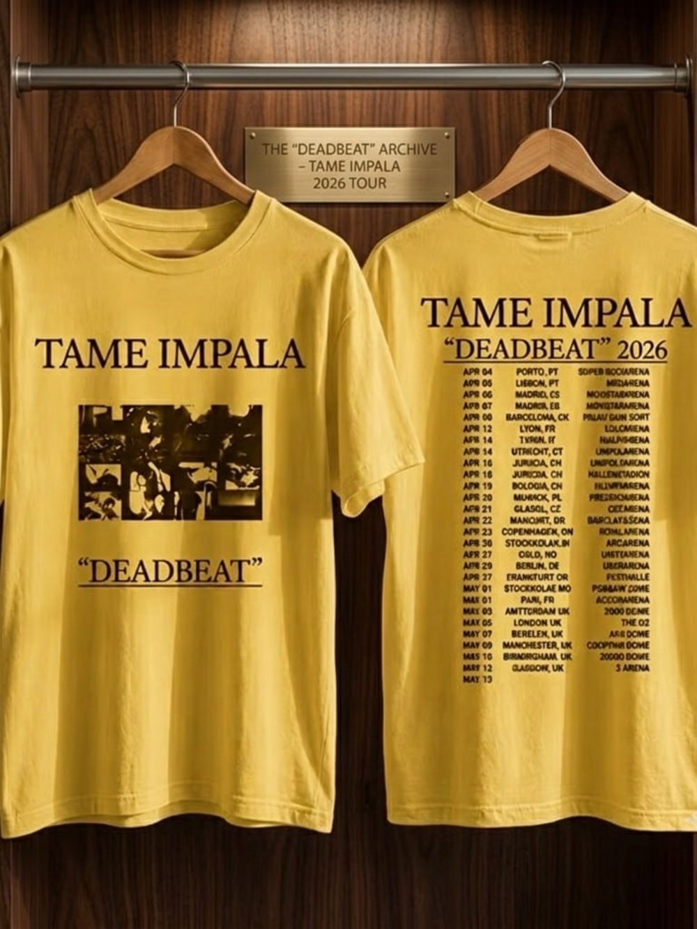 Tame Impala "Deadbeat" 2026 Tour Short Sleeve Tee - Yellow